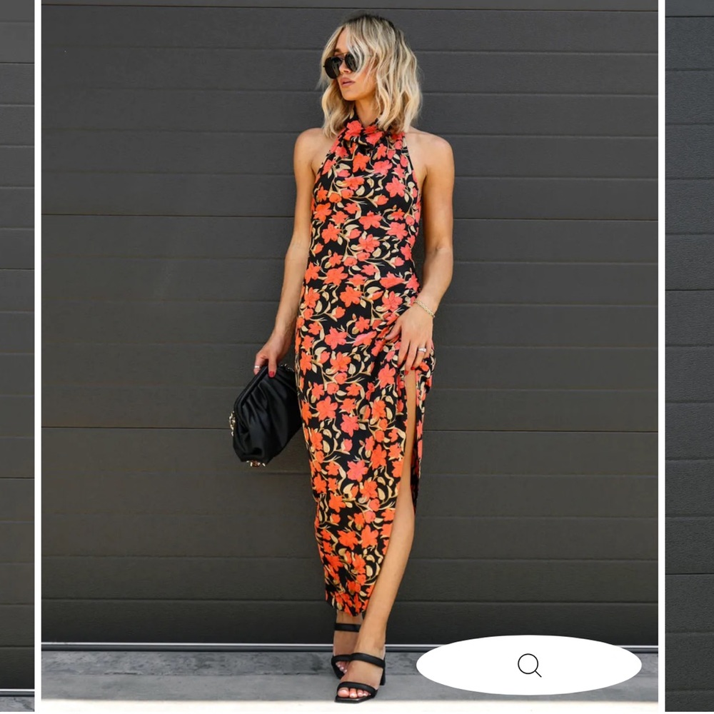 🦃VICI Autumn bloom ruched halter maxi dress size XL🦃